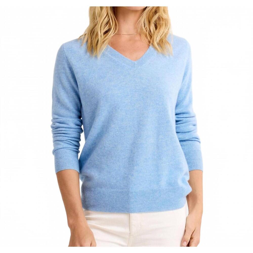 NEW PURA CASHMERE essential cashmere v-neck top in stonewash